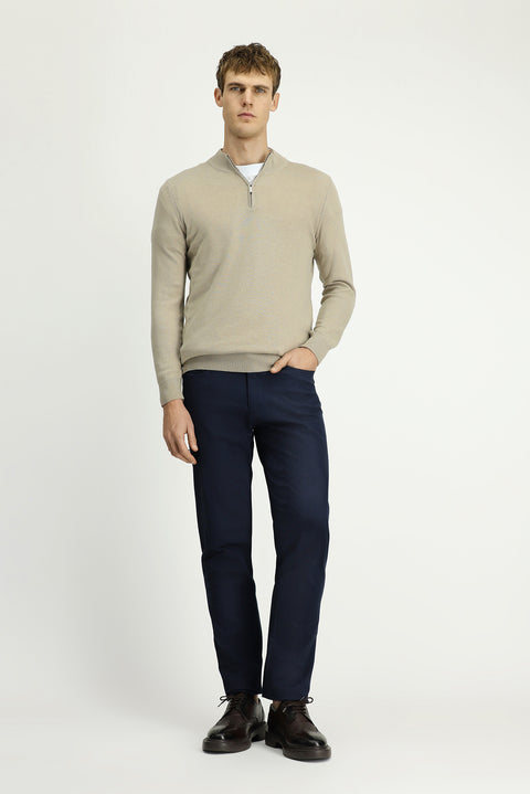 Medium Mink Half Turtleneck Regular Fit Zip-Up Cashmere Knit Sweater