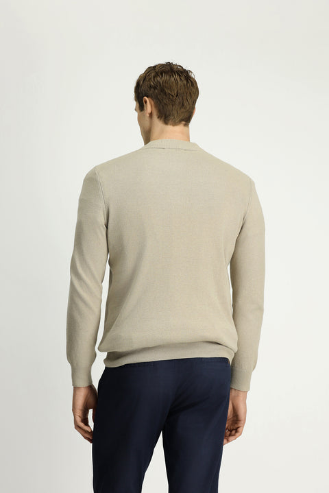 Medium Mink Half Turtleneck Regular Fit Zip-Up Cashmere Knit Sweater