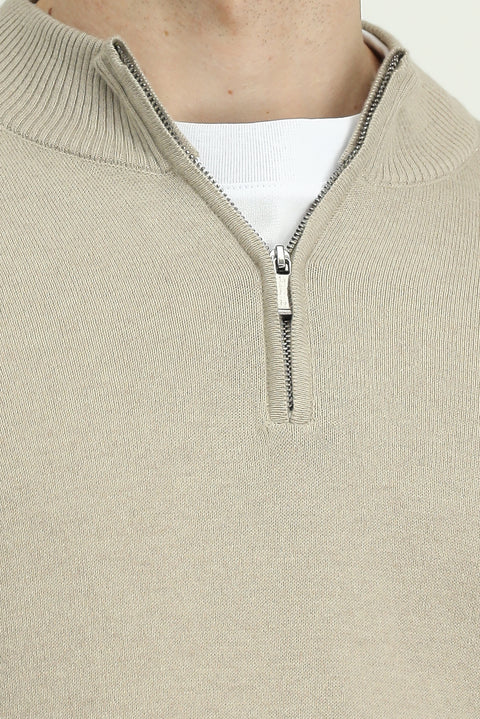 Medium Mink Half Turtleneck Regular Fit Zip-Up Cashmere Knit Sweater