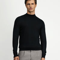 Black Half Turtleneck Regular Fit Wool Basic Knitted Sweater