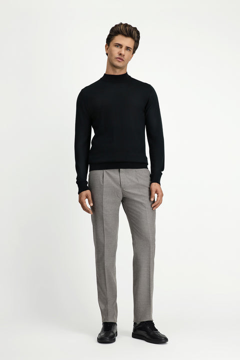 Black Half Turtleneck Regular Fit Wool Basic Knitted Sweater