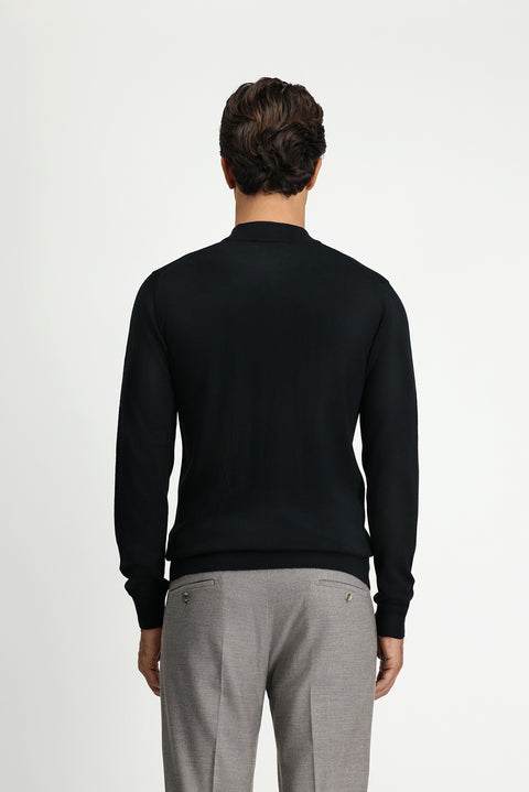 Black Half Turtleneck Regular Fit Wool Basic Knitted Sweater