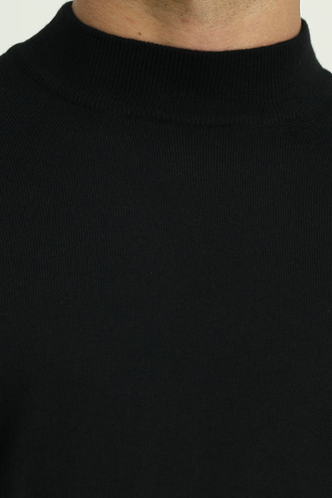 Black Half Turtleneck Regular Fit Wool Basic Knitted Sweater