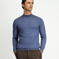 Indigo Melange Half Turtleneck Regular Fit Wool Basic Knitted Sweater