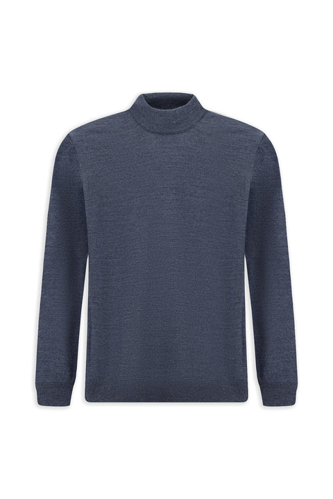 Indigo Melange Half Turtleneck Regular Fit Wool Basic Knitted Sweater