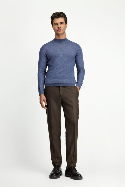 Indigo Melange Half Turtleneck Regular Fit Wool Basic Knitted Sweater