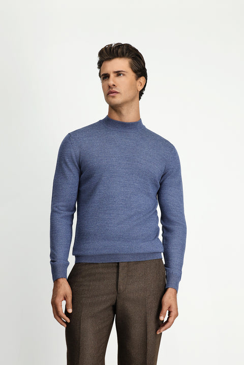 Indigo Melange Half Turtleneck Regular Fit Wool Basic Knitted Sweater