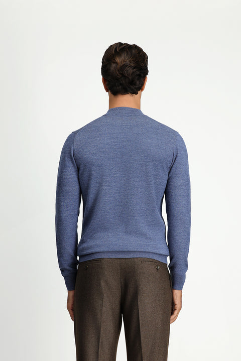 Indigo Melange Half Turtleneck Regular Fit Wool Basic Knitted Sweater