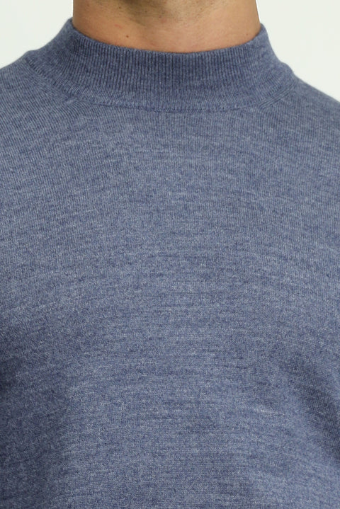 Indigo Melange Half Turtleneck Regular Fit Wool Basic Knitted Sweater