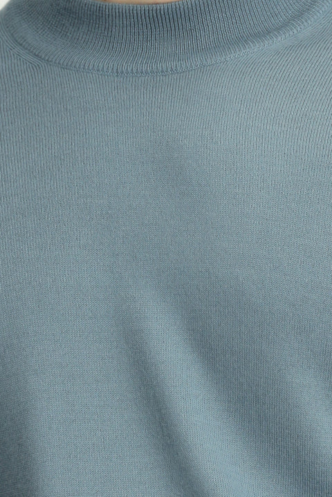 Küf Yeşili Yarım Balıkçı Yaka Regular Fit Yünlü Basic Örme Triko Kazak