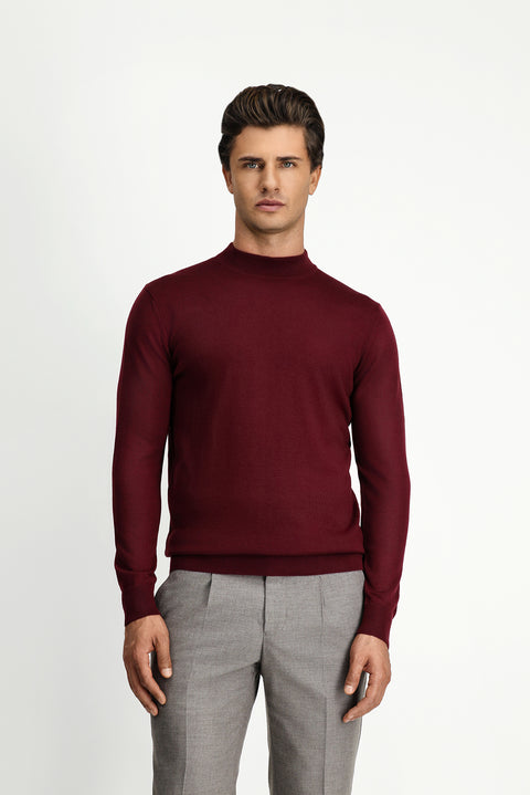 Koyu Bordo Yarım Balıkçı Yaka Regular Fit Yünlü Basic Örme Triko Kazak