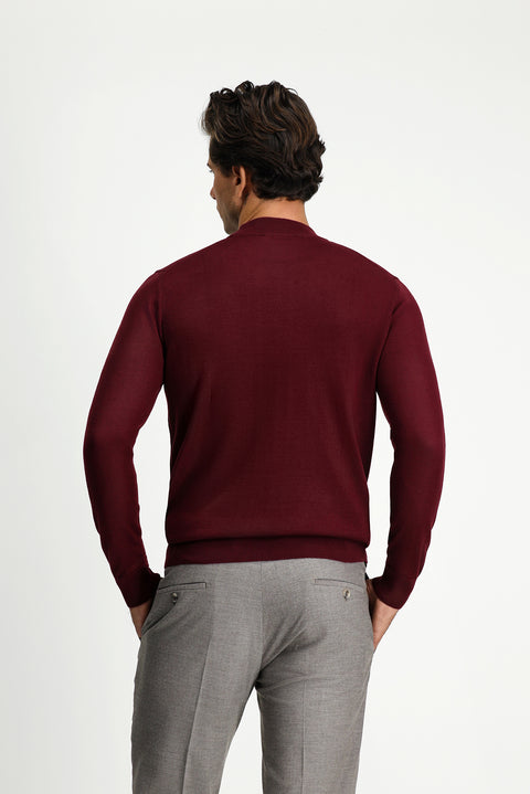 Koyu Bordo Yarım Balıkçı Yaka Regular Fit Yünlü Basic Örme Triko Kazak