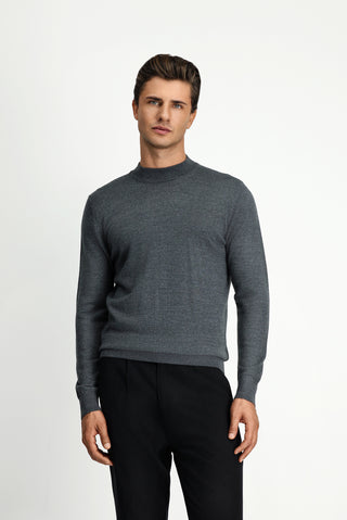 Orta Anrasit Melanj Yarım Balıkçı Yaka Regular Fit Yünlü Basic Örme Triko Kazak