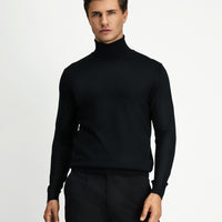 Black Turtleneck Regular Fit Warm Wool Knit Sweater