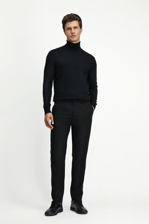 Black Turtleneck Regular Fit Warm Wool Knit Sweater