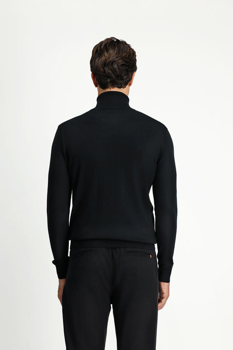 Black Turtleneck Regular Fit Warm Wool Knit Sweater