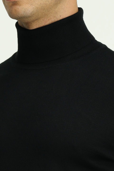Black Turtleneck Regular Fit Warm Wool Knit Sweater