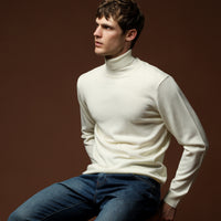 Off-white Turtleneck Regular Fit Warm Wool Knit Sweater