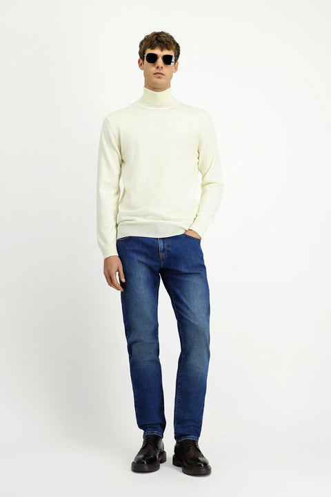Off-white Turtleneck Regular Fit Warm Wool Knit Sweater