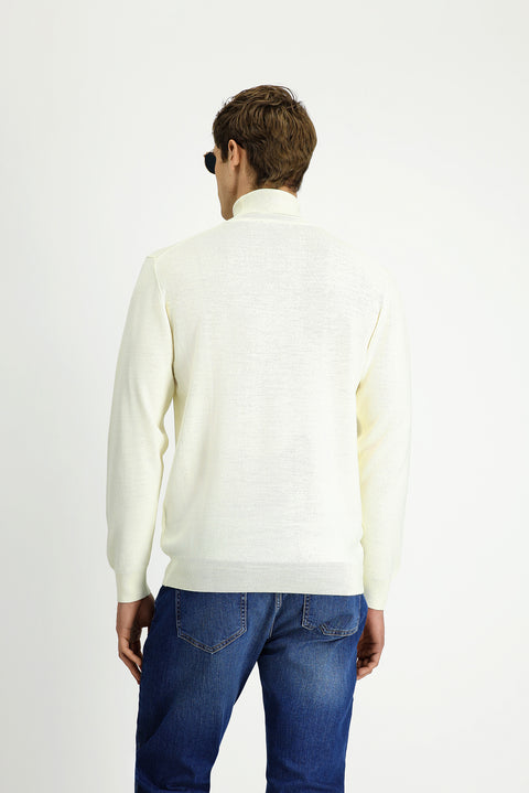 Off-white Turtleneck Regular Fit Warm Wool Knit Sweater