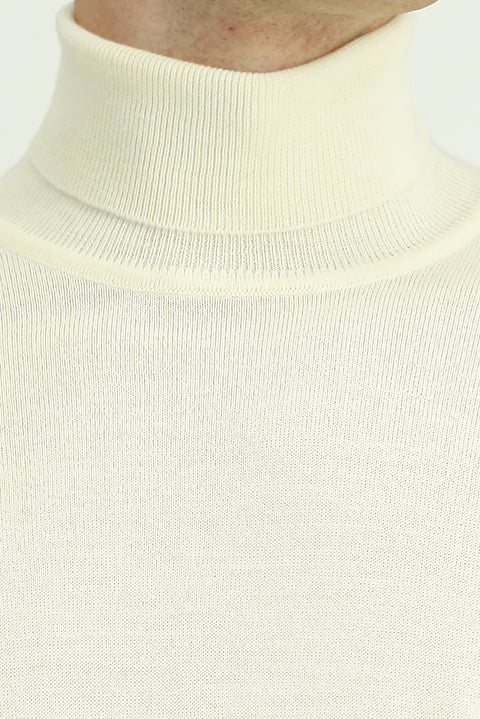 Off-white Turtleneck Regular Fit Warm Wool Knit Sweater