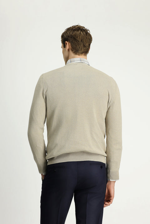 Medium Mink V-Neck Regular Fit Cotton Cashmere Knit Sweater