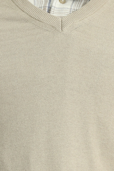 Medium Mink V-Neck Regular Fit Cotton Cashmere Knit Sweater