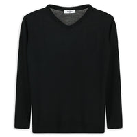 Black V-Neck Regular Fit Warm Wool Knit Sweater