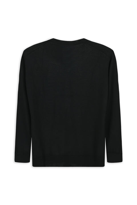 Black V-Neck Regular Fit Warm Wool Knit Sweater