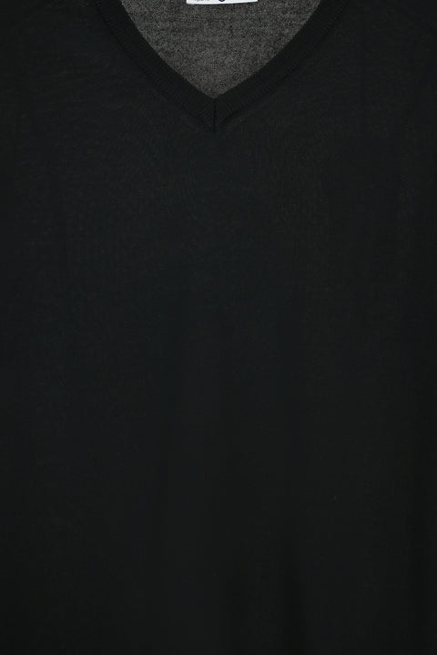 Black V-Neck Regular Fit Warm Wool Knit Sweater