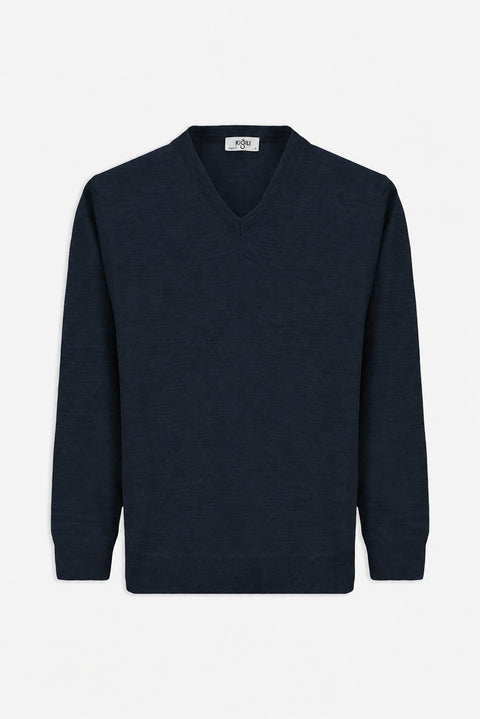 Dark Navy V-Neck Regular Fit Warm Wool Knit Sweater