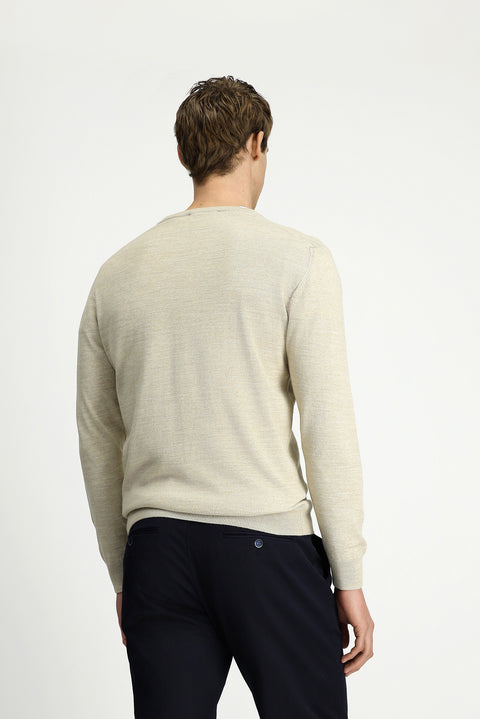Light Beige V-Neck Regular Fit Warm Wool Knit Sweater