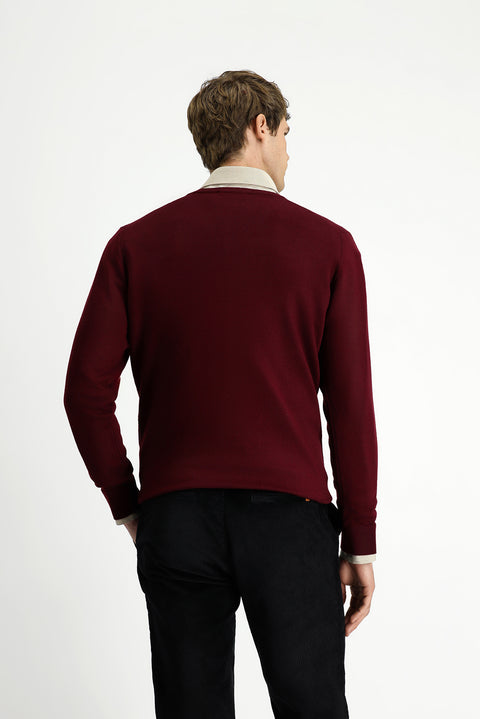 Dark Burgundy V-Neck Regular Fit Warm Wool Knit Sweater