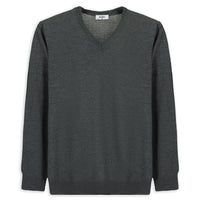 Medium Anthracite Melange V-Neck Regular Fit Warm Wool Knit Sweater