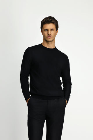 Siyah Bisiklet Yaka Regular Fit Triko Kazak