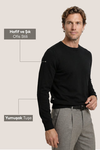  Siyah Bisiklet Yaka Regular Fit Triko Kazak