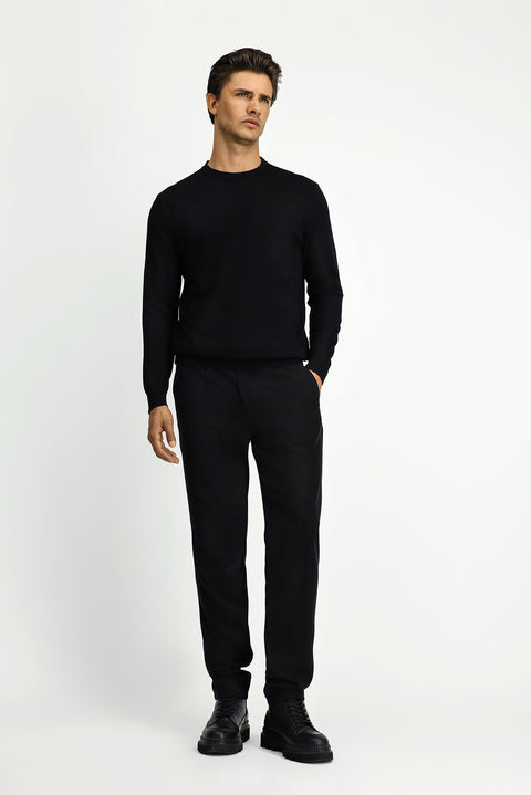 Siyah Bisiklet Yaka Regular Fit Triko Kazak
