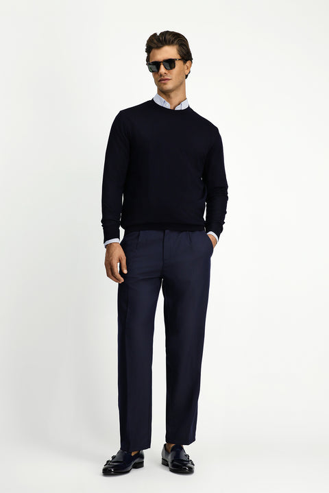 Dark Navy Crew Neck Regular Fit Knitted Sweater