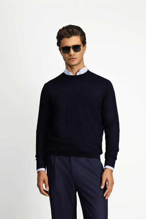 Dark Navy Crew Neck Regular Fit Knitted Sweater