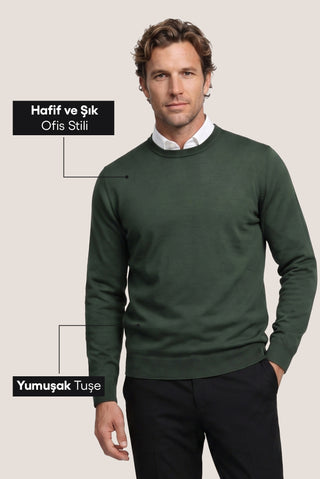  Orta Haki Bisiklet Yaka Regular Fit Triko Kazak