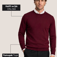 Dark Burgundy Crew Neck Regular Fit Knitted Sweater