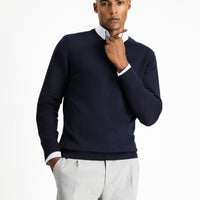 Dark Navy Crew Neck Regular Fit Cotton Knit Sweater