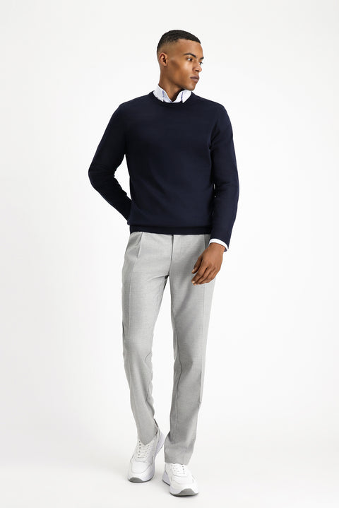 Dark Navy Crew Neck Regular Fit Cotton Knit Sweater