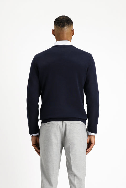 Dark Navy Crew Neck Regular Fit Cotton Knit Sweater