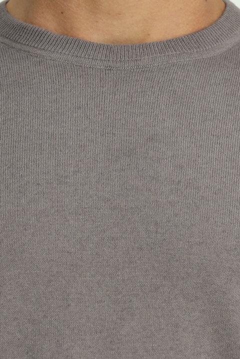 Medium Grey Melange Crew Neck Regular Fit Cotton Cashmere Knit Sweater