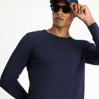 Dark Navy Crew Neck Regular Fit Cotton Cashmere Knit Sweater