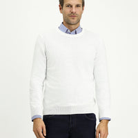 Off-White Crew Neck Regular Fit Cotton Cashmere Knit Sweater