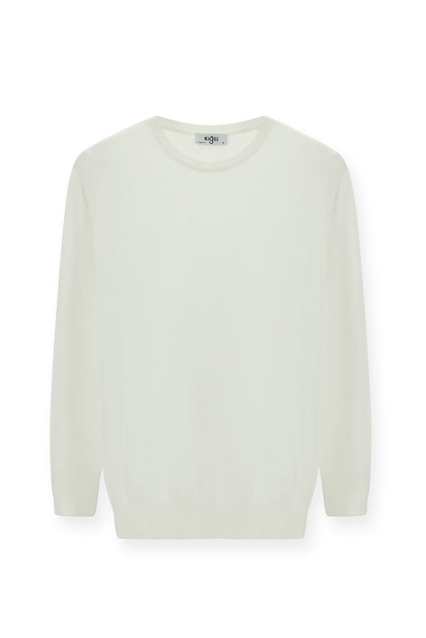 Off-White Crew Neck Regular Fit Cotton Cashmere Knit Sweater