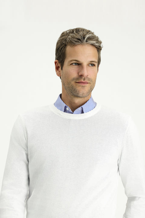 Off-White Crew Neck Regular Fit Cotton Cashmere Knit Sweater
