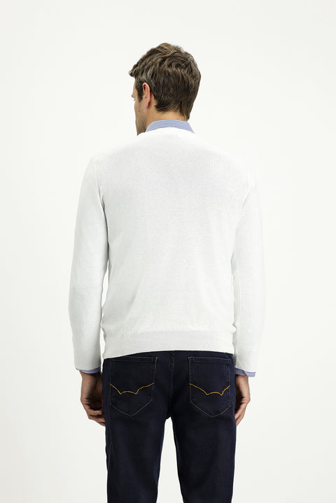 Off-White Crew Neck Regular Fit Cotton Cashmere Knit Sweater